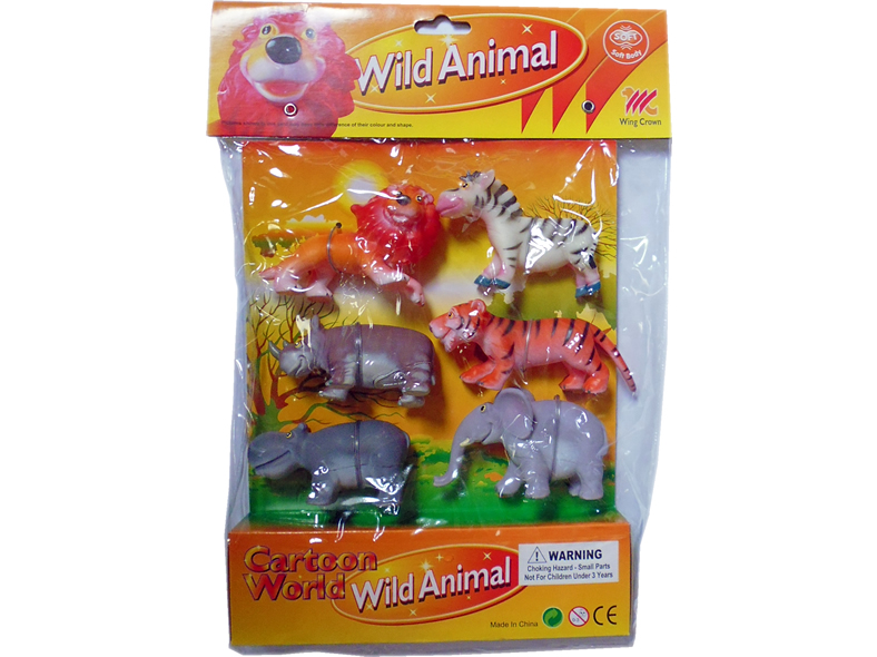 Wildtiere Gummi ca. 10 x 6 x 4 cm, 6er Set