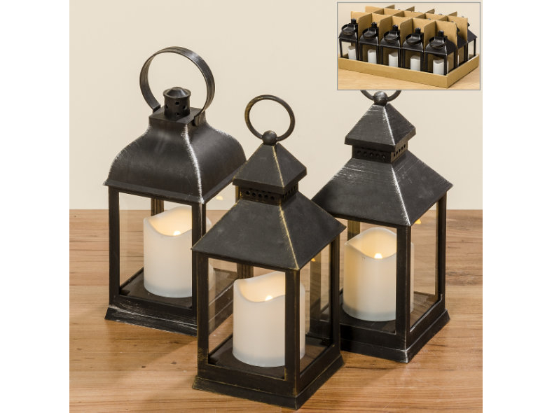 LED-Laterne mit Timer, 15/D 3 sortiert H 24 cm,