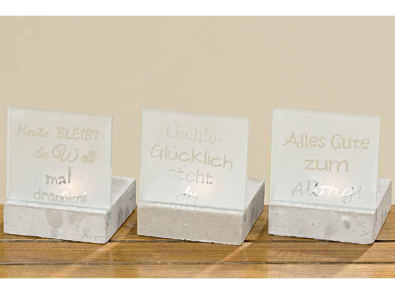 Teelichthalter mit Sprüchen Moody Beton mit Glas 2-teilig, 10 x 10 x 12 cm