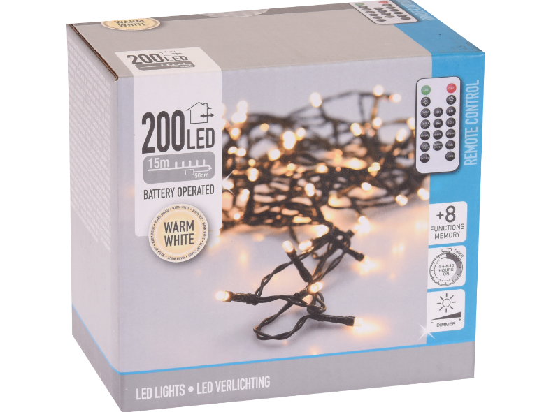 Lichterkette 200 LED, warmweiß für Innen u. Außen