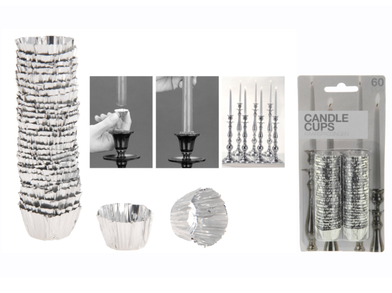 Stabkerzen-Kappen, Alu, 60 Stück auf Blisterkarte