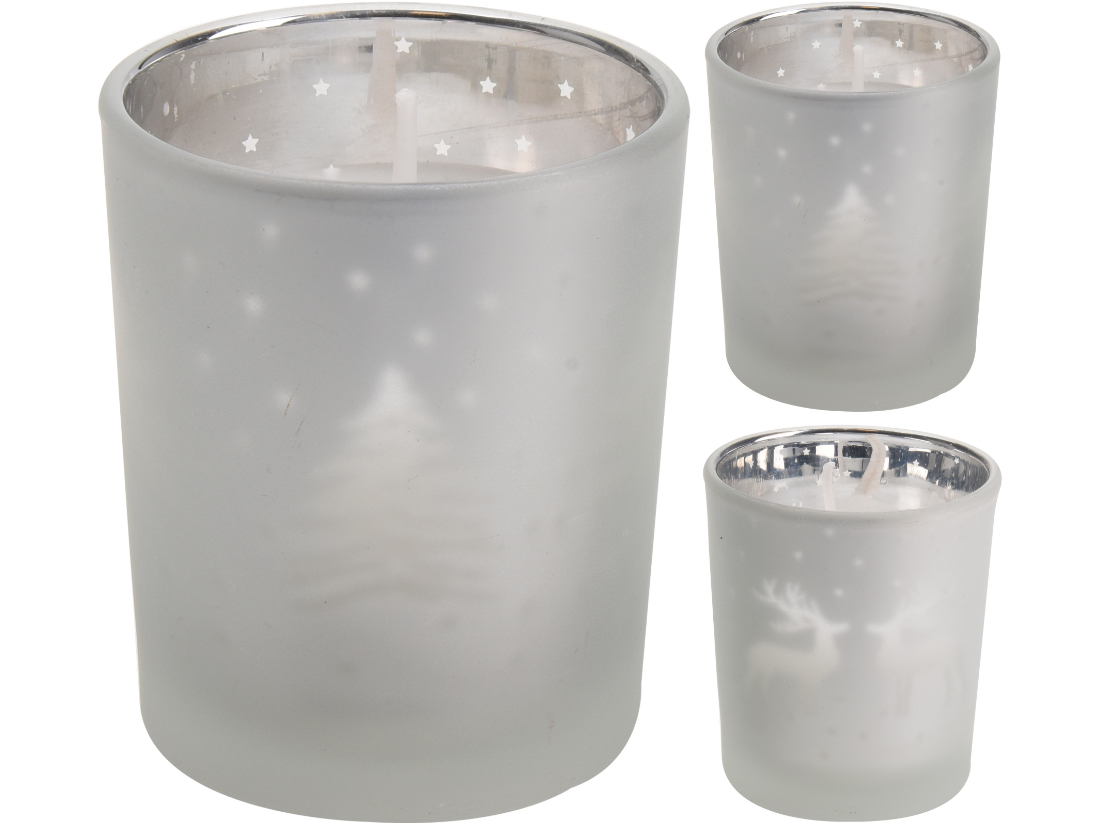 Duft-Kerze im Glas, 2 fach sortiert, weiß, Weihnachten/Winter