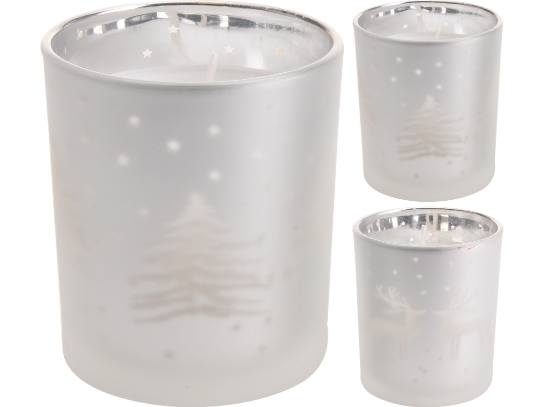 Duft-Kerze im Glas, 2 fach sortiert, weiß, Weihnachten/Winter