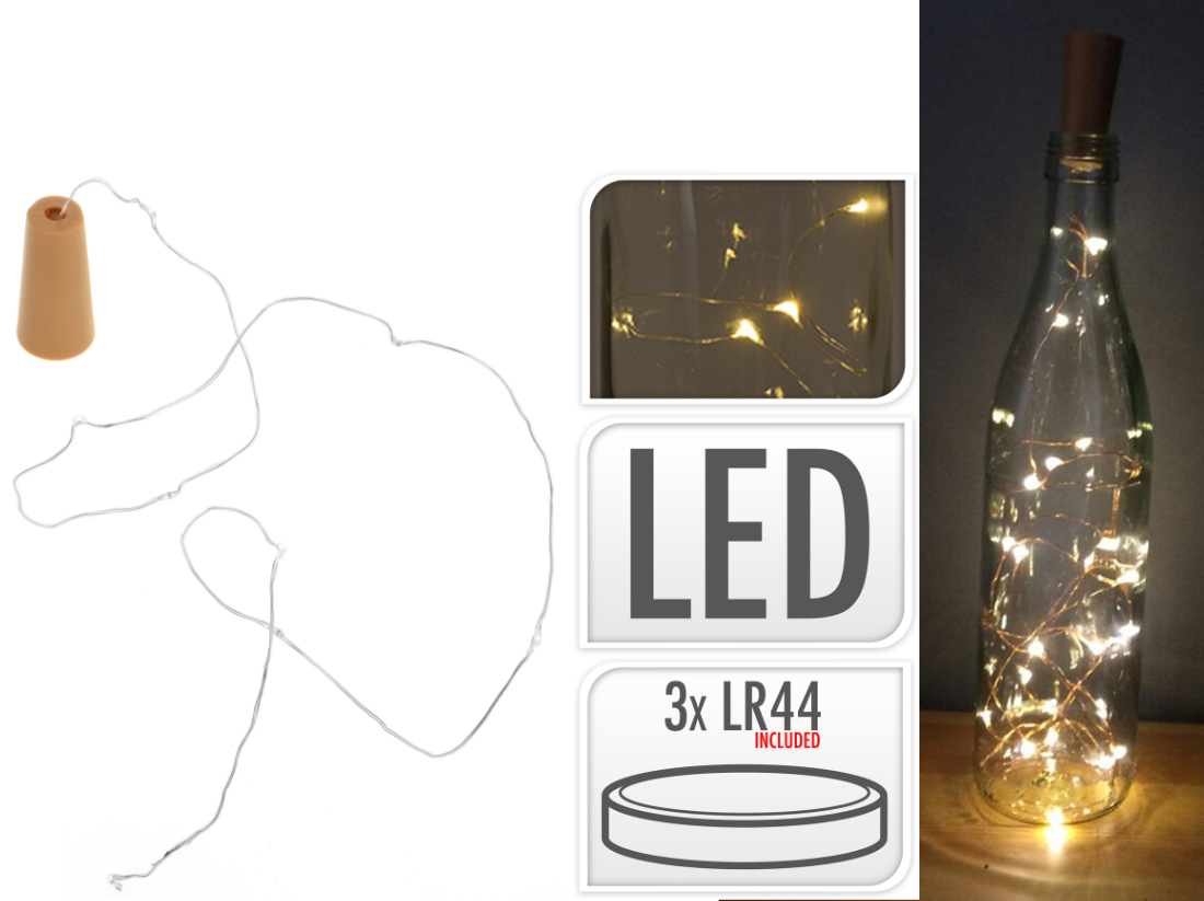 LED Draht-Lichterkette, Korken Flaschenverschluss m. 8 LED`s