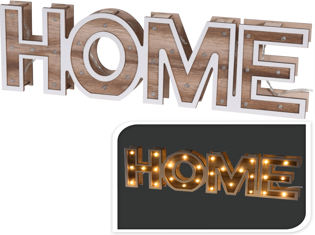 HOME Schriftzug Holz m. LED Beleuchtung