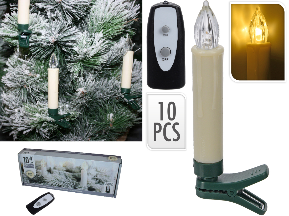 Lichterkette drahtlos Wireless, 10 Kerzen elfenbein (ca. 9 x 1,5 cm), warmweiß