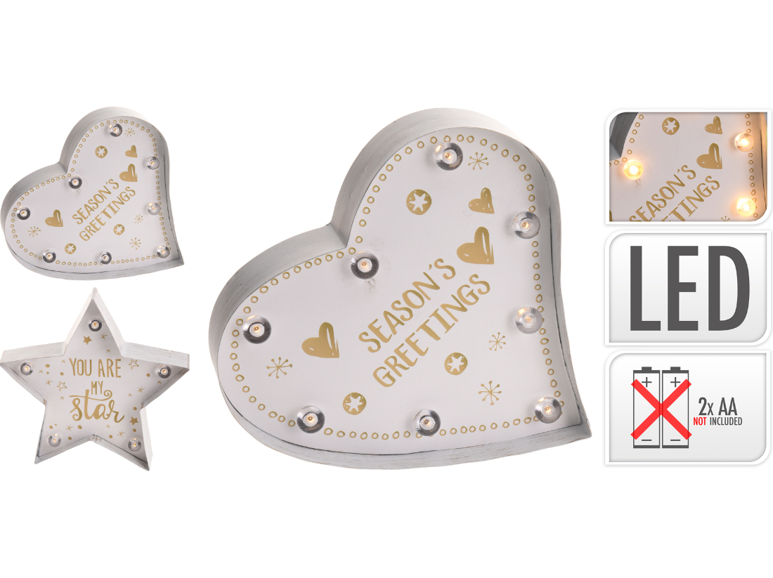 Deko Aufsteller Stern & Herz m. LED Beleuchtung