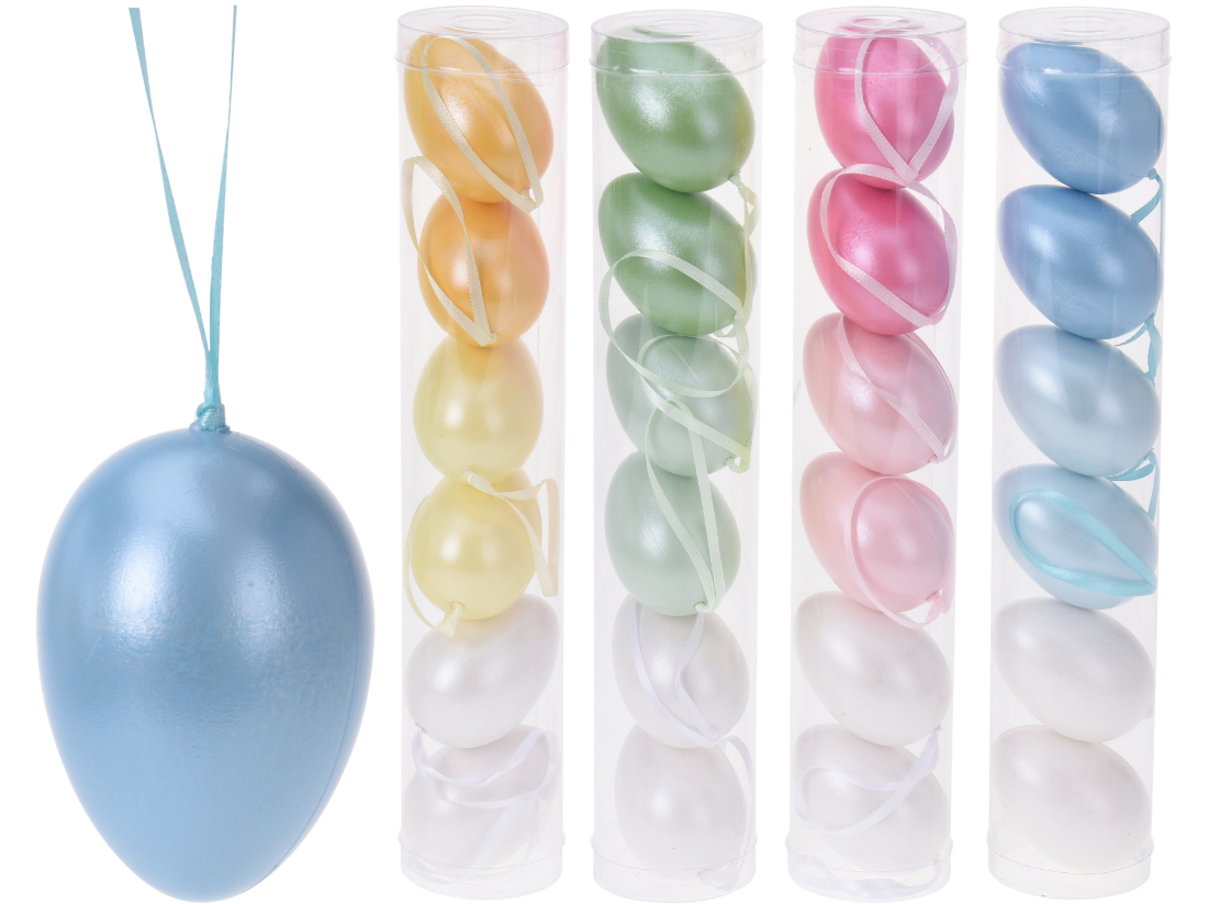 Ostereier Kunststoff mit Perlmutt-Effekt, 6er Set, 6 cm