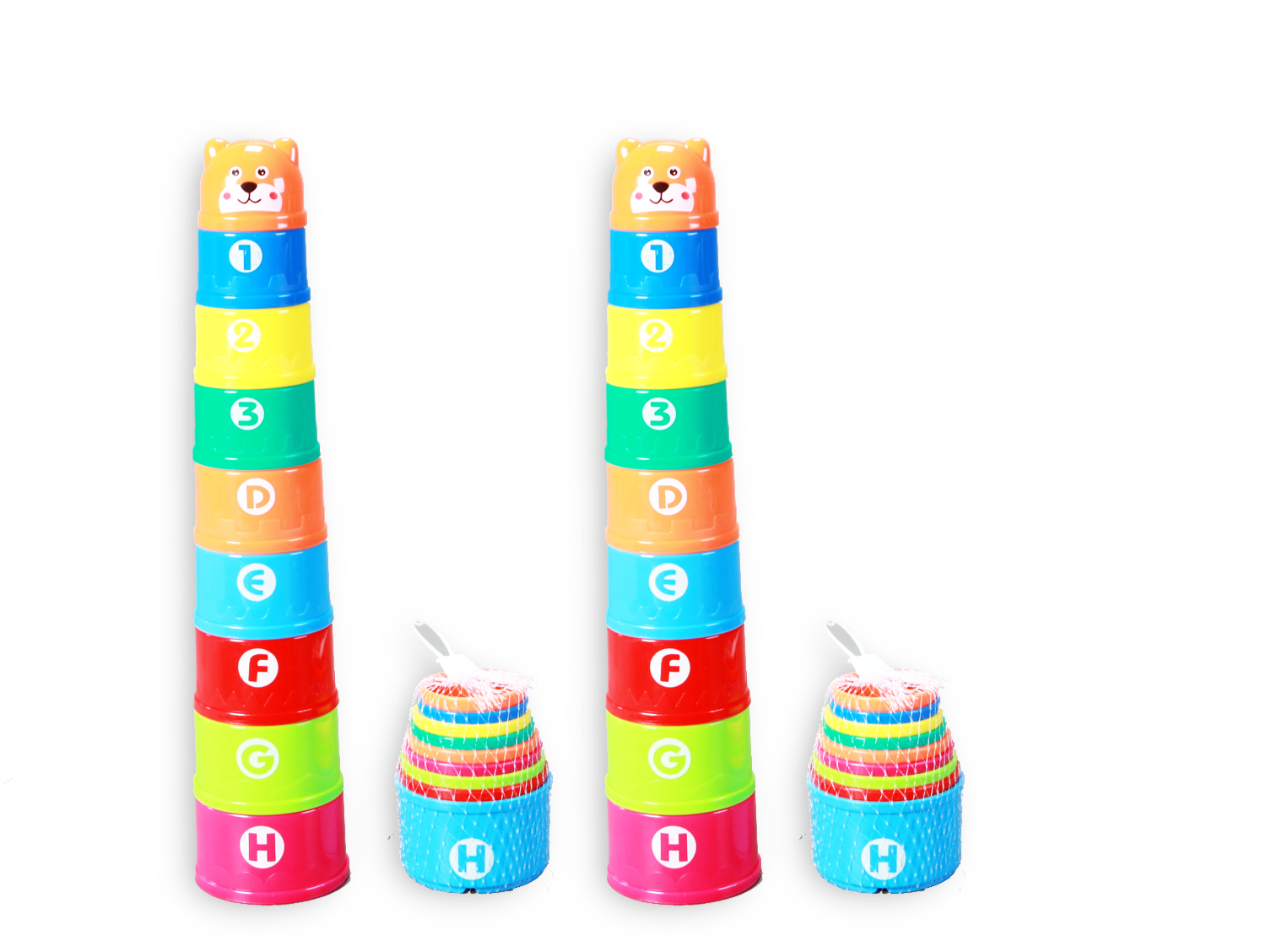 Stapelbare Becher, Stapel-Turm mit Sieb uns Sandfiguren