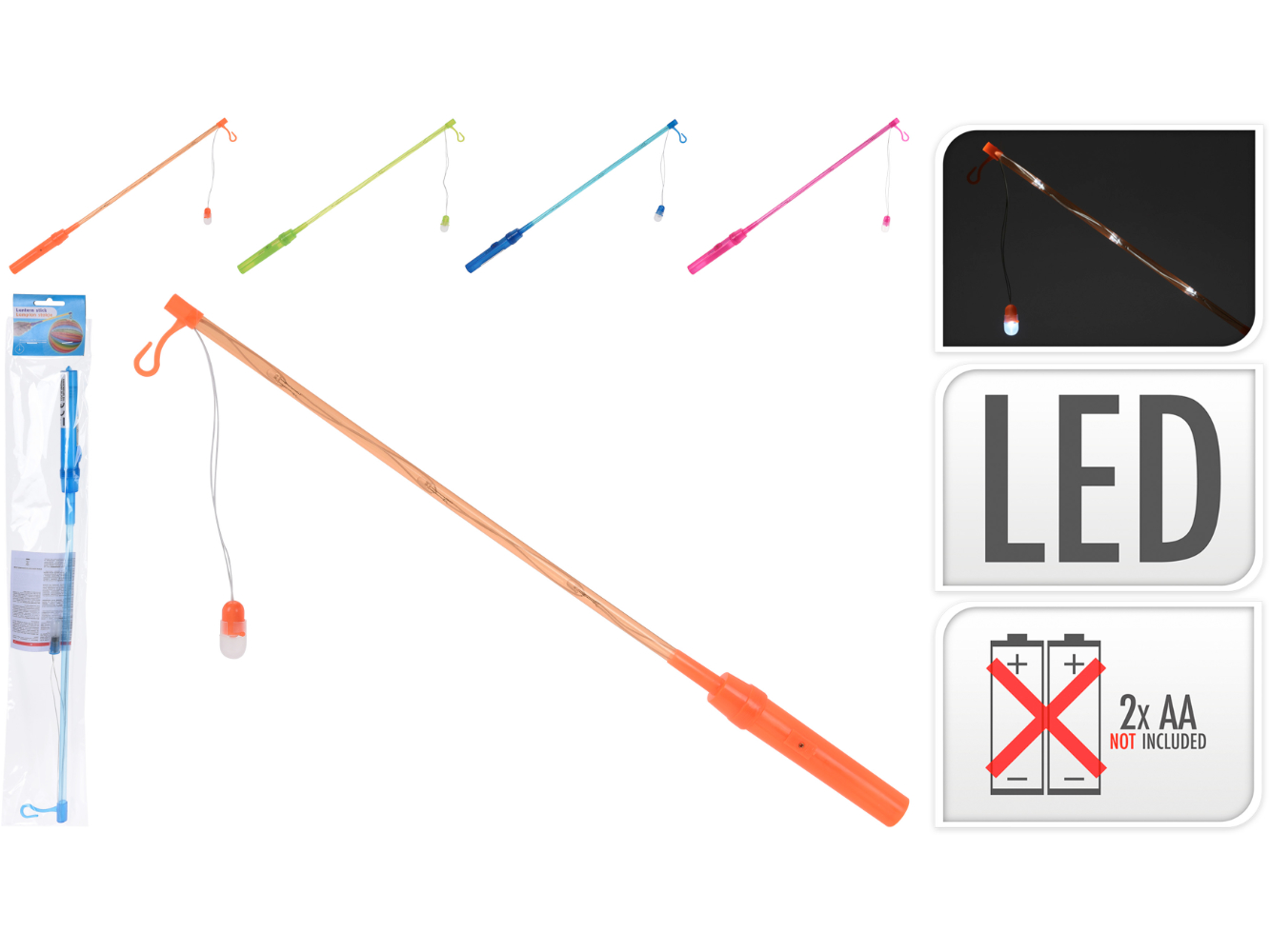 Laternenstab Laternenhalter mit LED, 4-fach sortiert