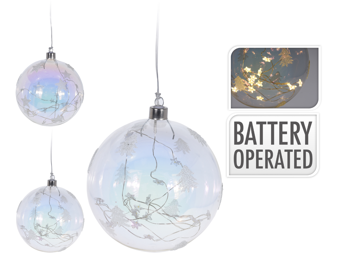 LED Deko Weihnachts-Kugel zum hängen, warm-weiß mit Stern-LED