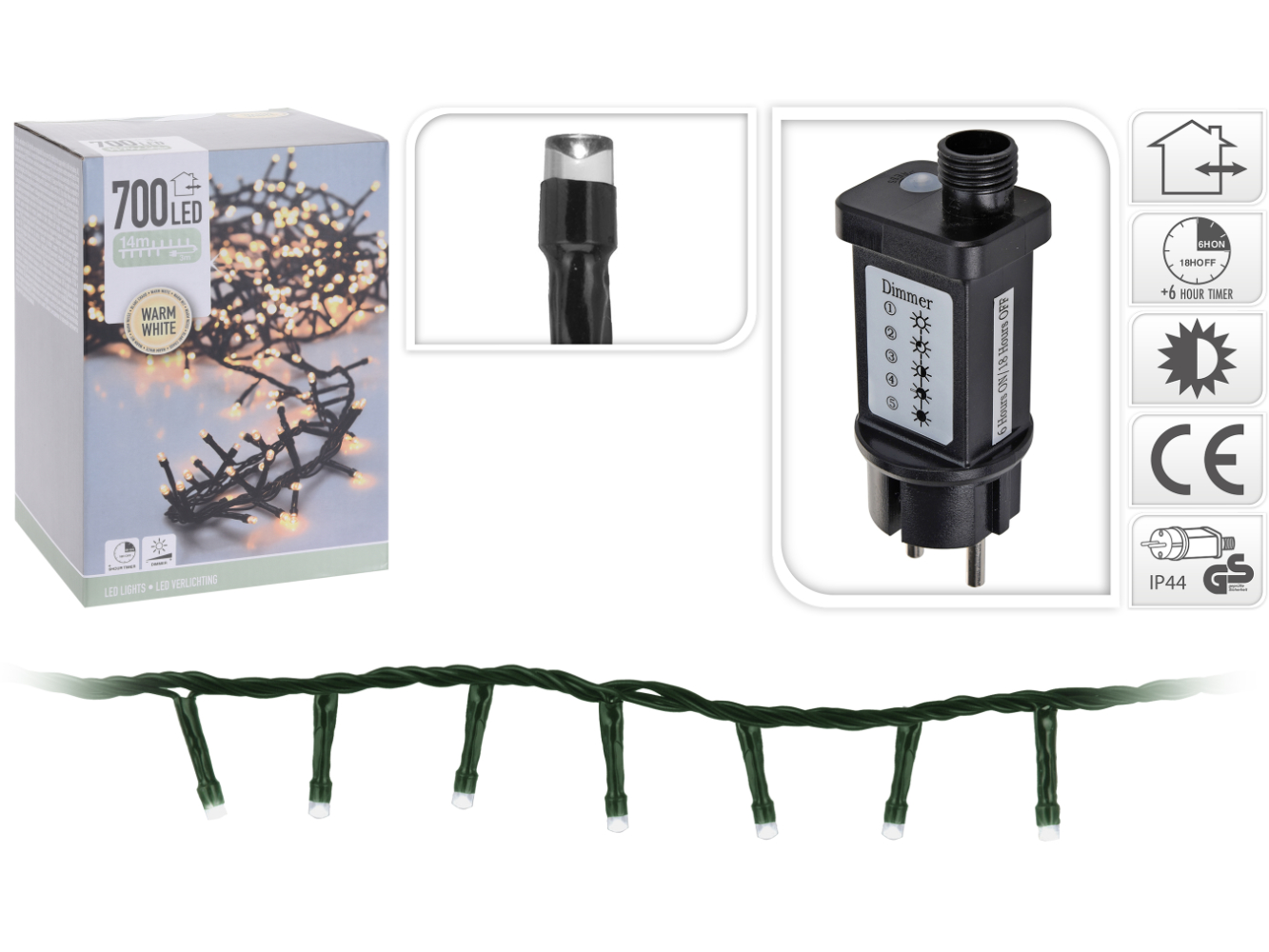 Cluster Lichterkette, warm-weiß für Aussen,  700 LED