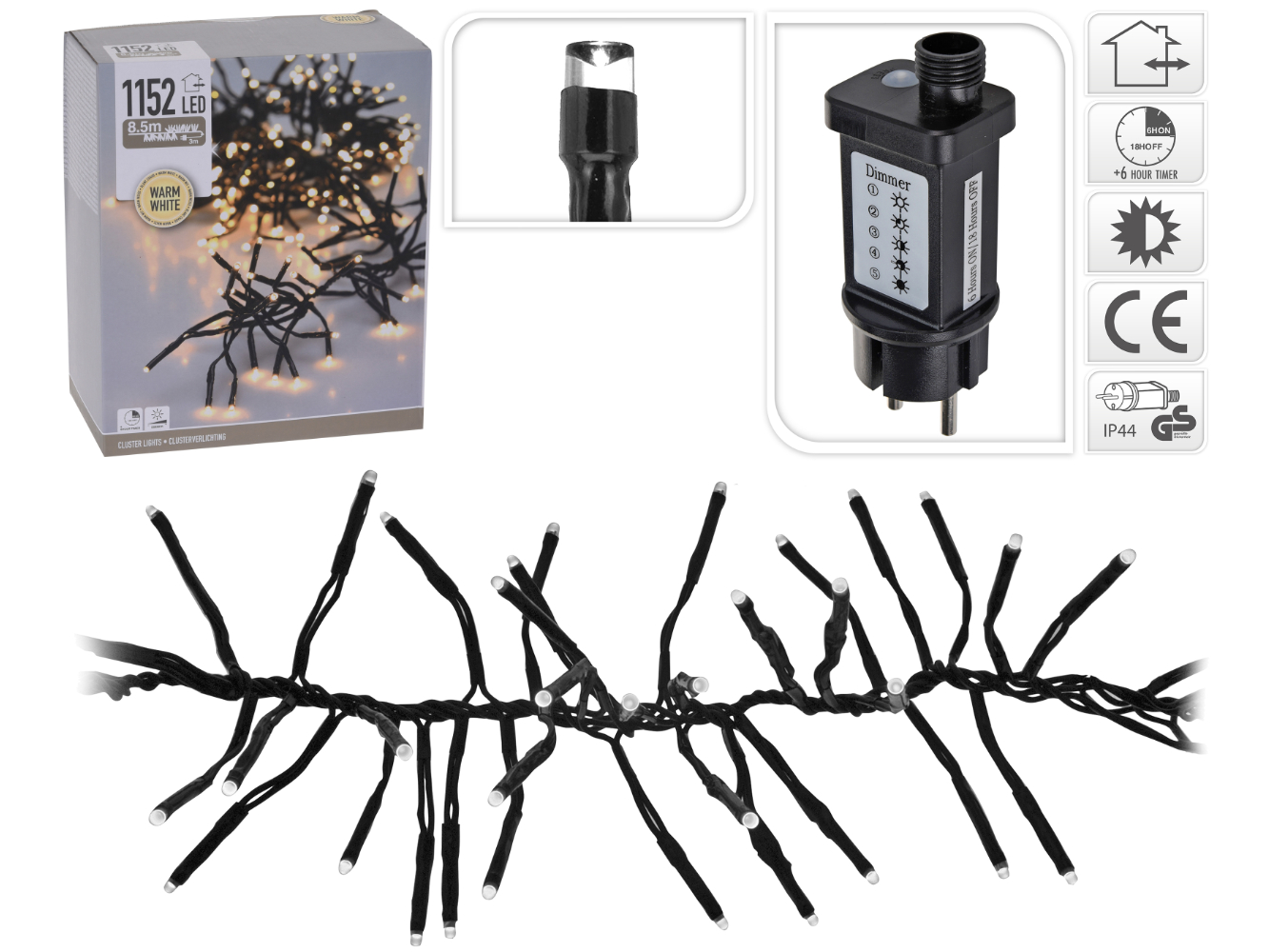 Cluster Büschel Lichterkette, warm-weiß für Aussen,  1.152 LED