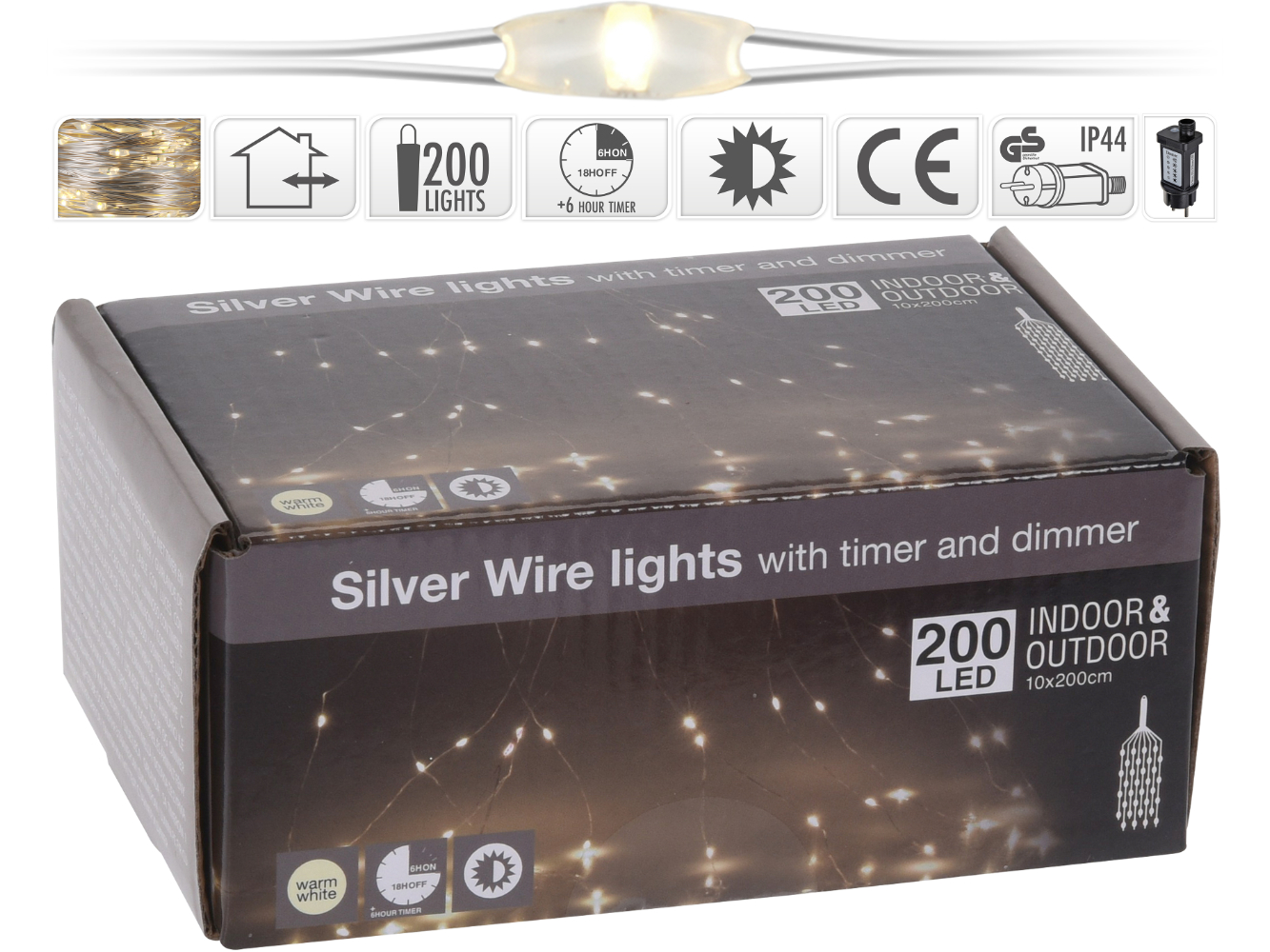 LED Wasserfall Silberdraht Beleuchtung für Außen 200 LED warmweiß