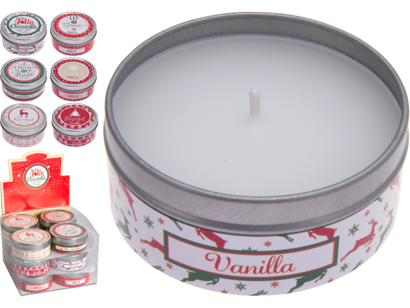 Duftkerze, Aromakerze in der Dose, 6-fach sortiert in weihnachtlicher dekorativer Dose