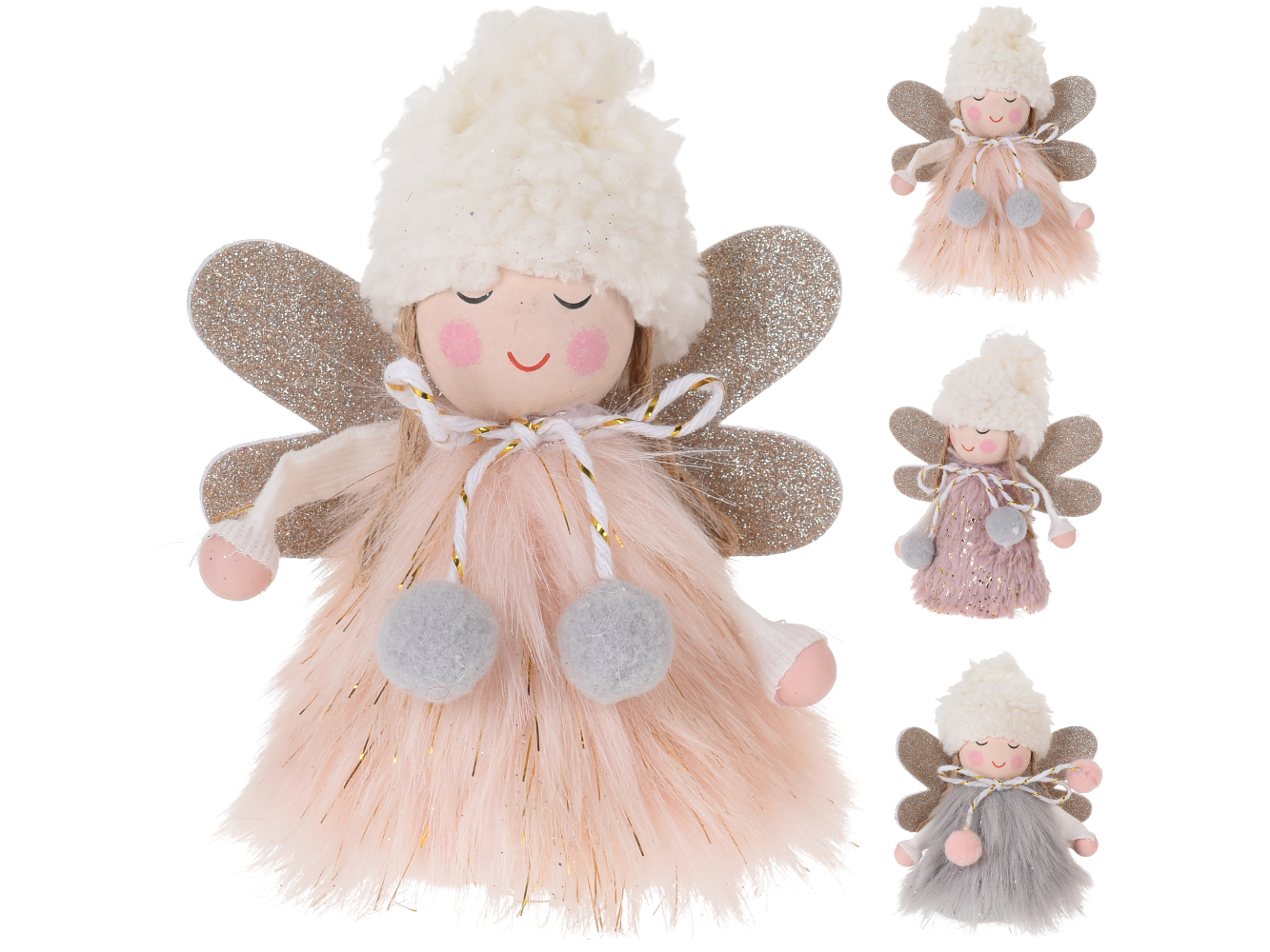 Deko Engel mit Fell rosé & grau Töne