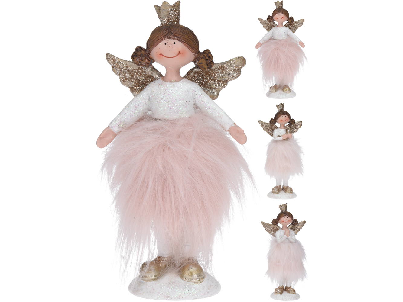 Deko Figuren Engel mit Rock rosé & gold, Porzellan