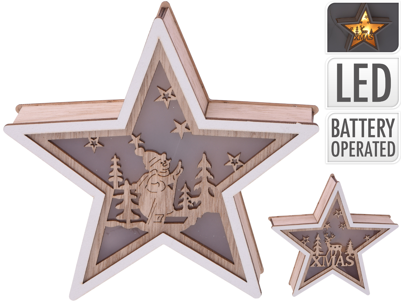 LED Deko Holz Stern mit Wintermotien