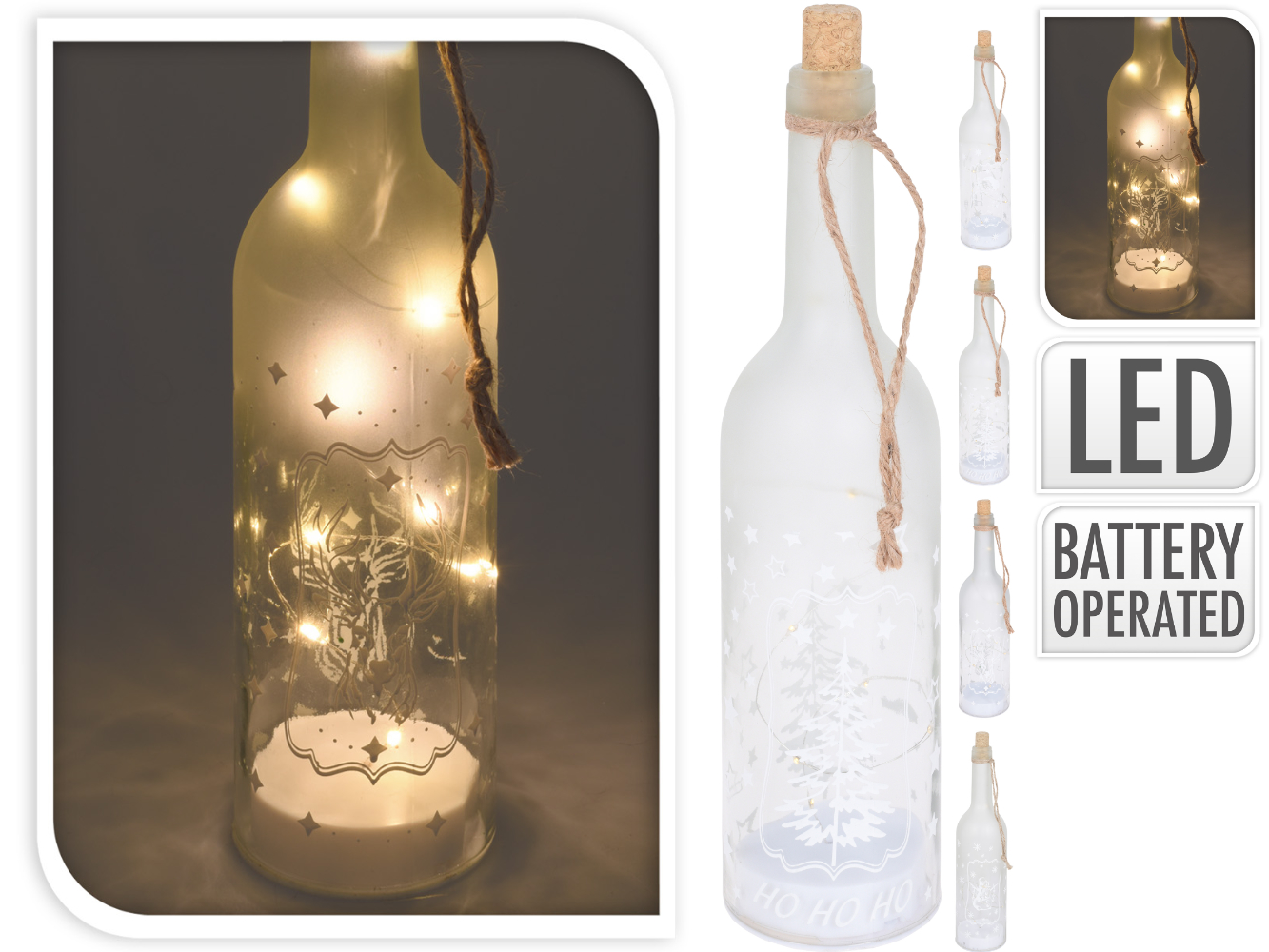 LED Deko Flasche, 4-fach sortiert, warmweiß mit 10 LED`s
