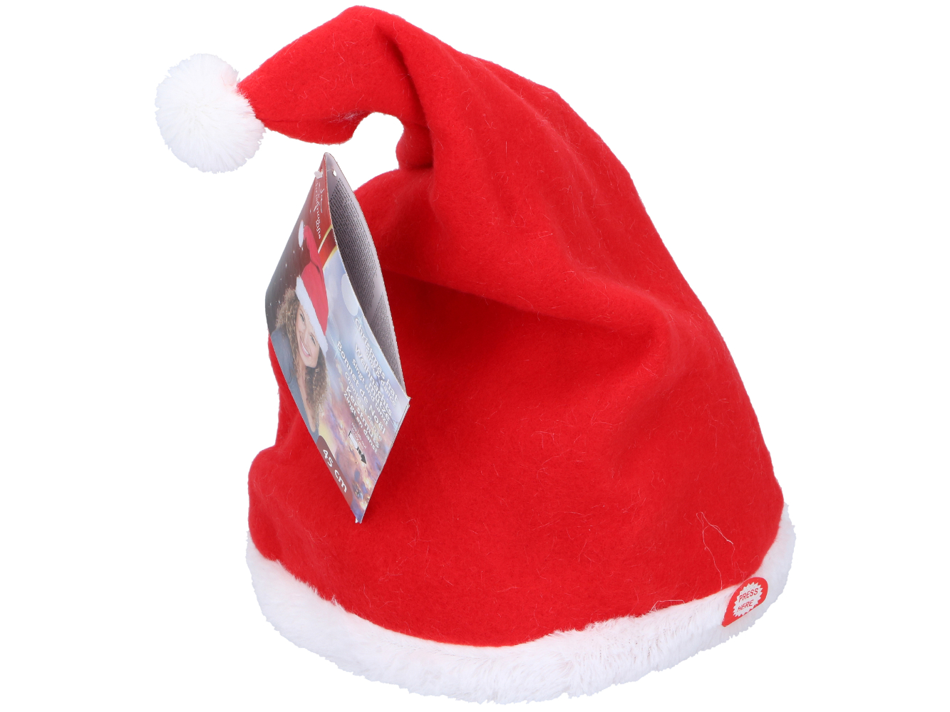 singende & tanzende Weihnachtsmann-Mütze aus Filz mit Bommel