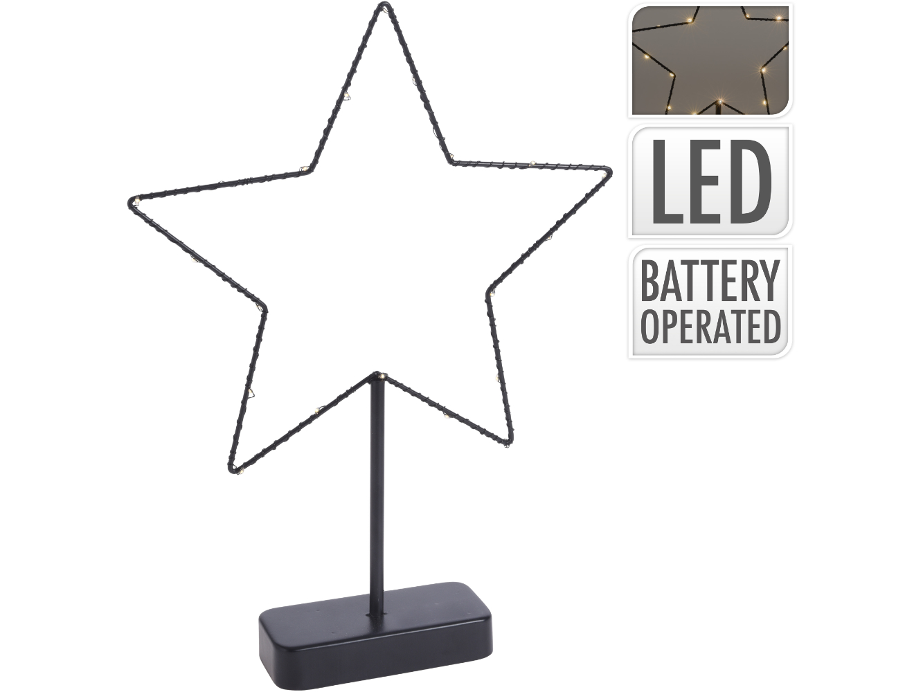 Deko Aufsteller Stern schwarz  m. LED Beleuchtung warm-weiß & TIMER