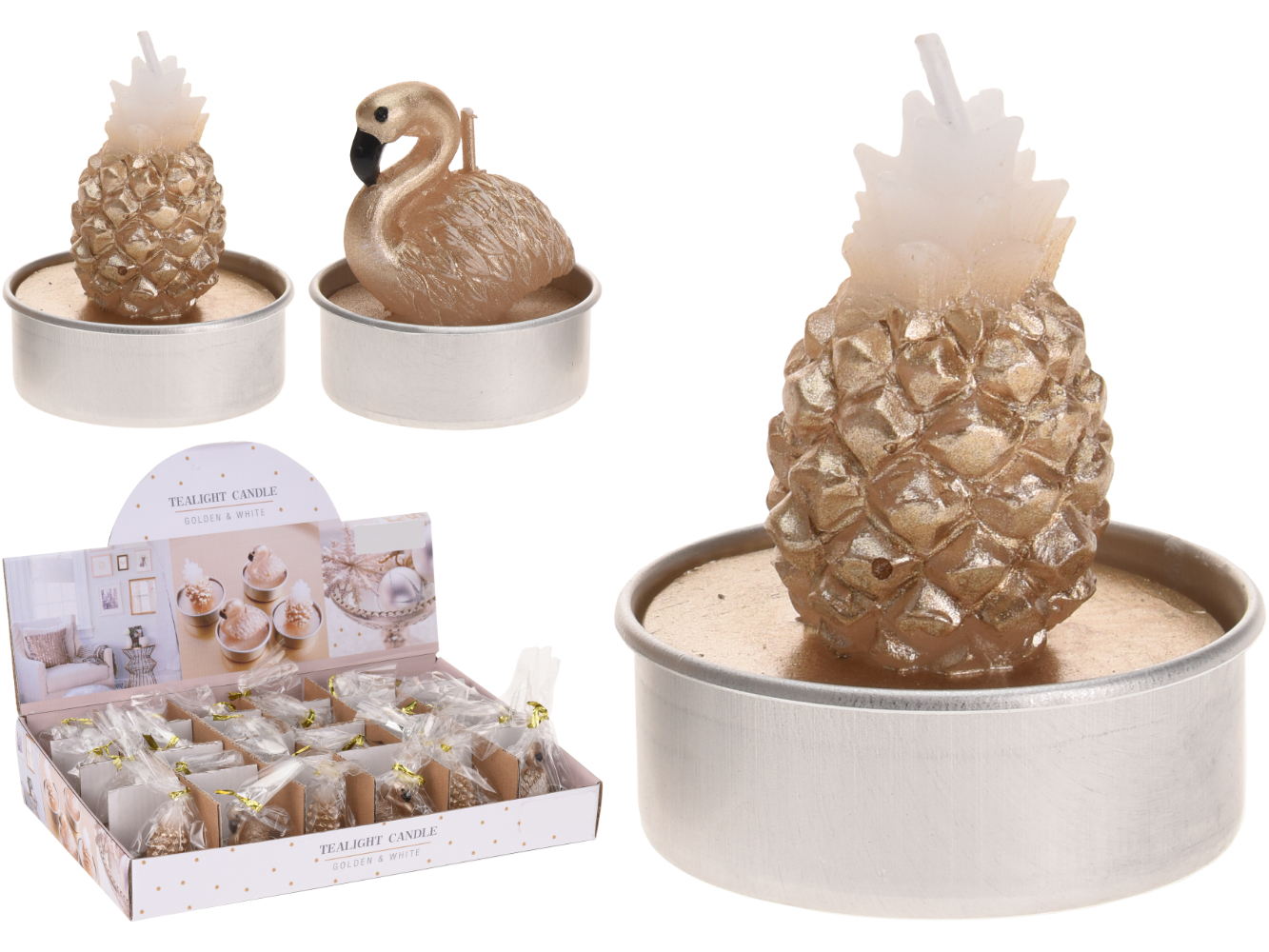 Teelicht mit goldenen Figuren, 2-fach sortiert