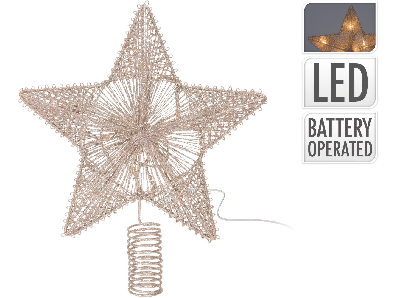 LED Weihnachtsbaumspitze Stern m. 10 LED`s & TIMER, warm-weiß