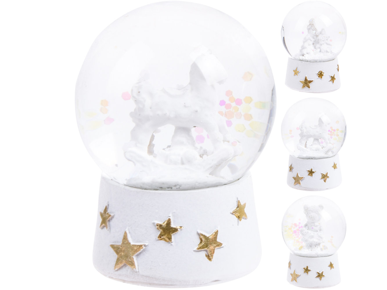 Schneekugel Winterlandschaft,Teddy, Einhorn