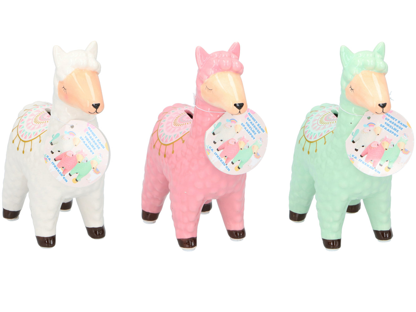 Lama/Alpaca Spardose,Sparbüchse, 3-fach sortiert, Porzellan