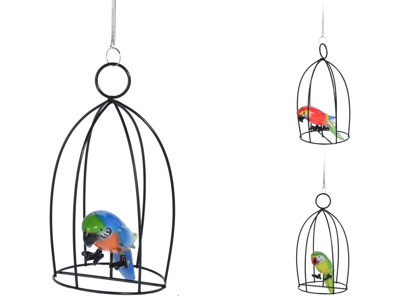 Gartenstecker Papagei im Vogelkäfig, 3-fach sortiert