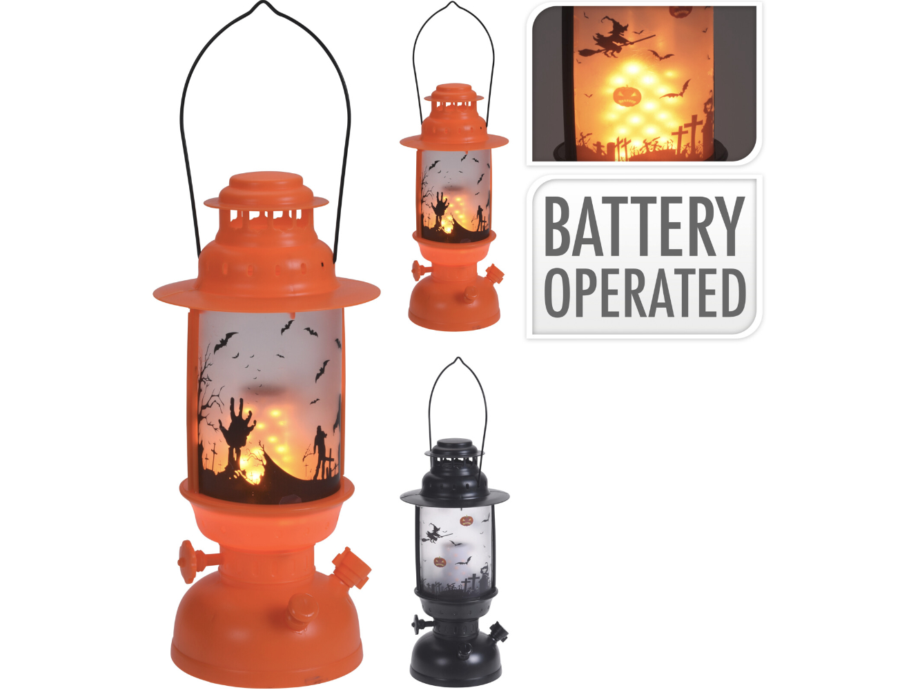 Halloween LED Laterne m. Gespenster Geräuschen u. Flackerlicht