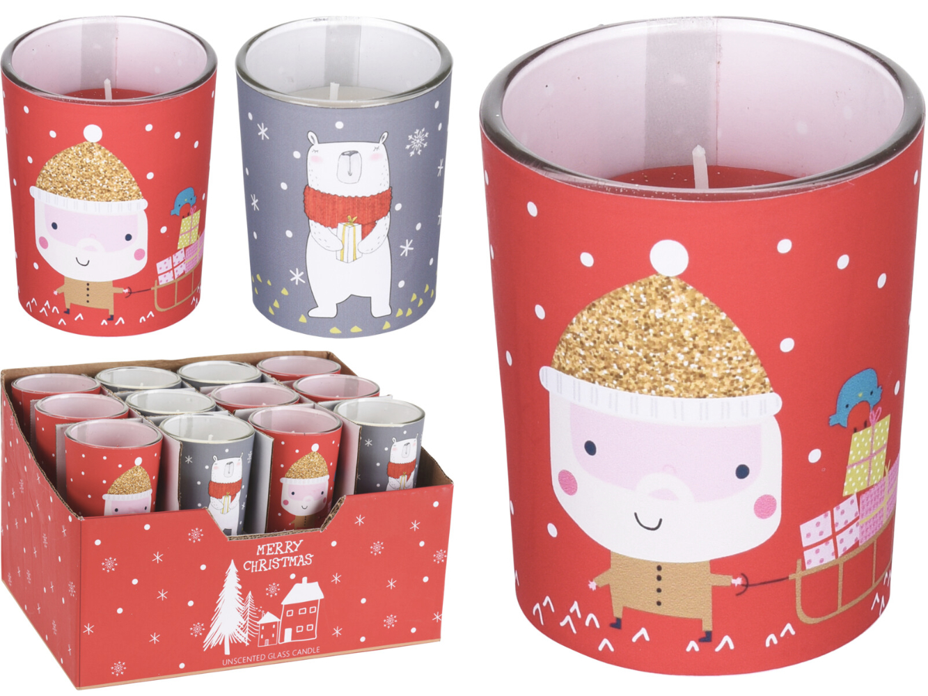 Kerze im Glas mit Winter-Motiven, 2-fach sortiert