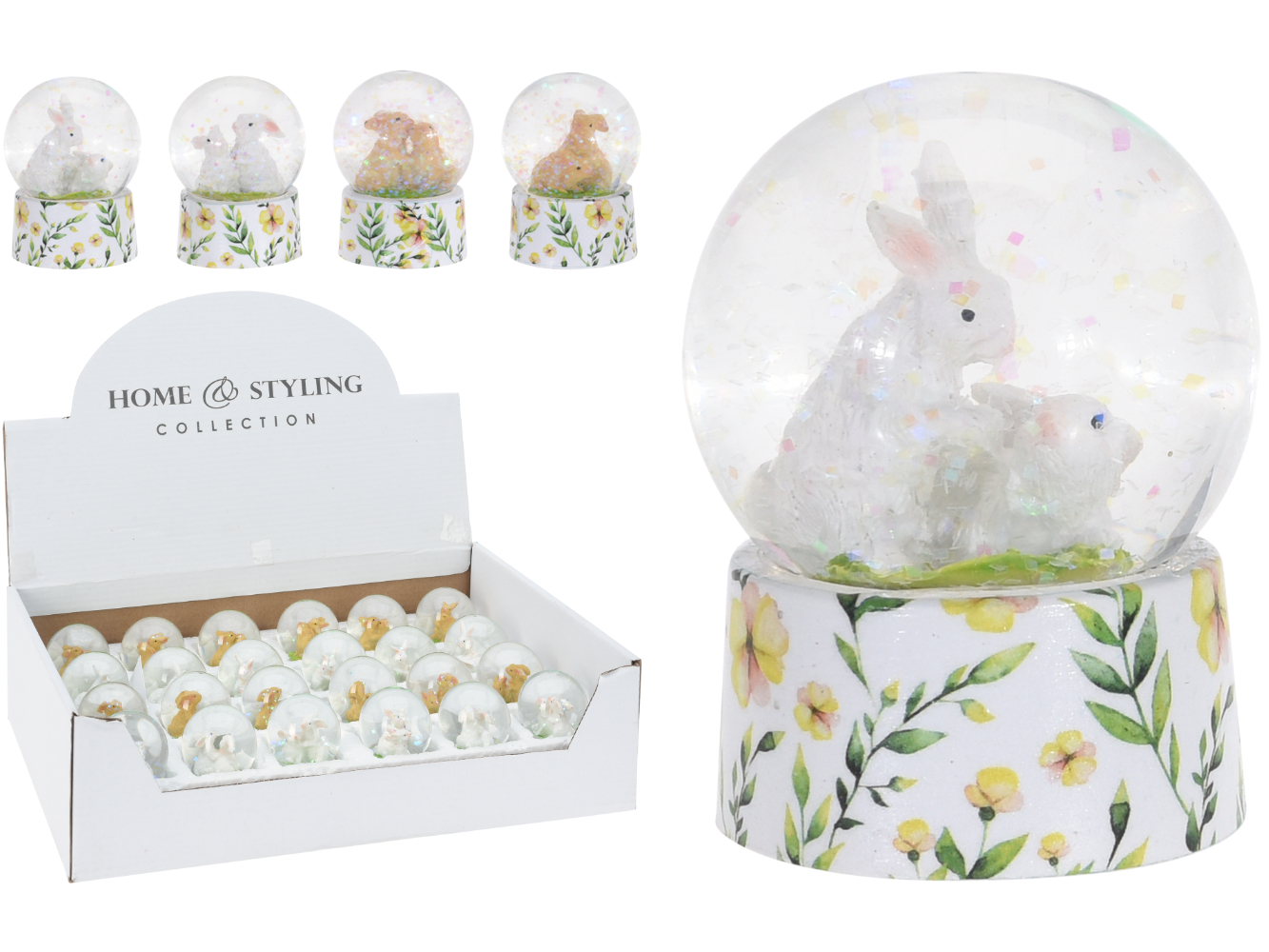 Schneekugel Osterhase, 4-fach sortiert