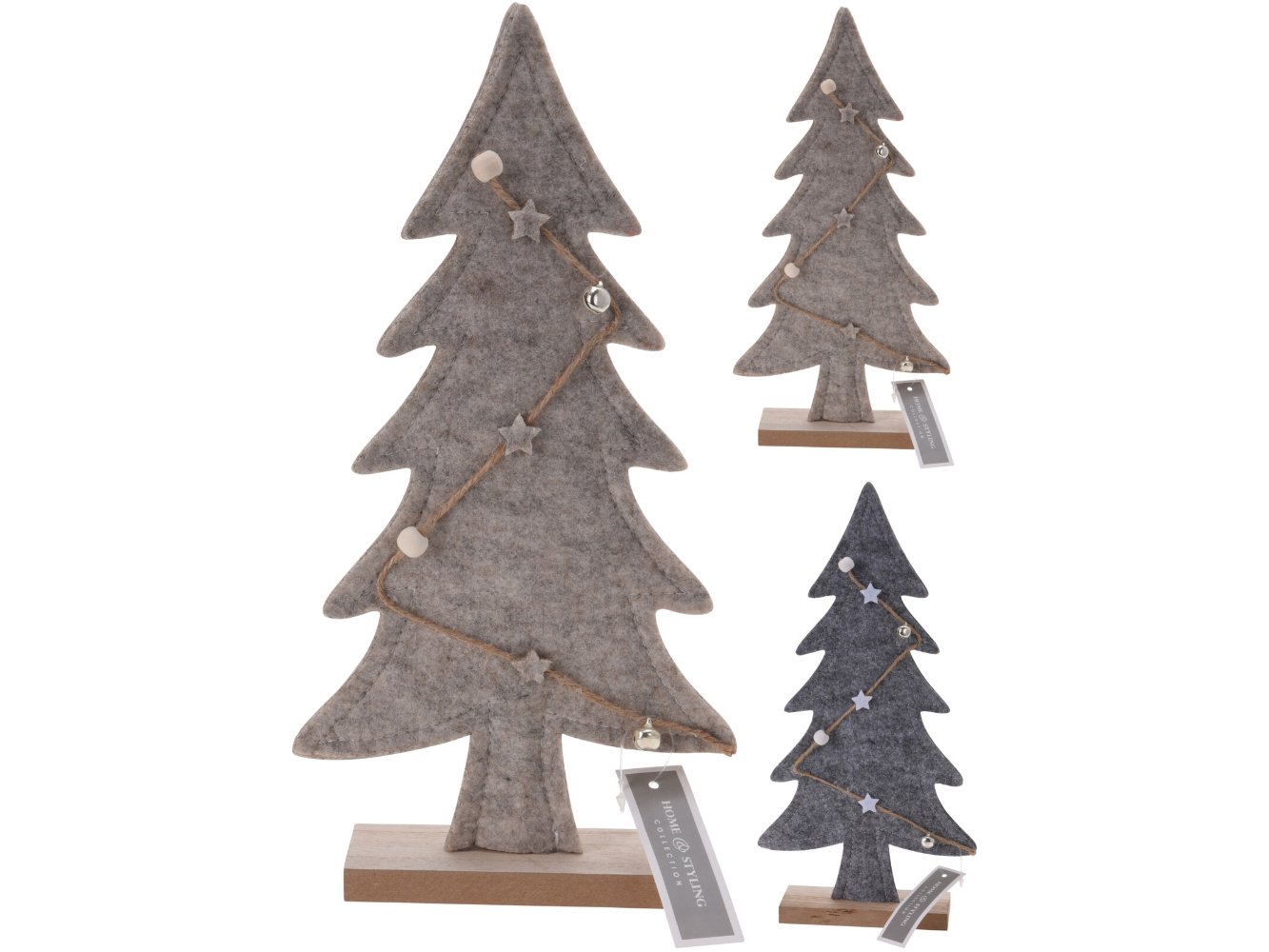 Deko Weihnachtsbaum aus Filz mit Holzfuss natur, grau