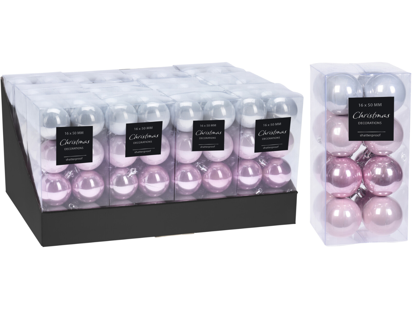 Weihnachtsbaumkugel 16er Set, 5,0 cm rosé-weiß