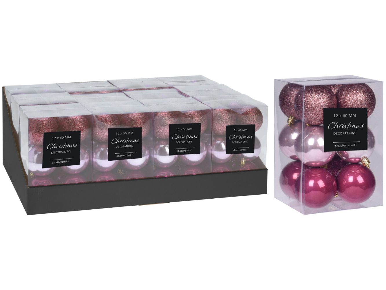 Weihnachtsbaumkugel 12er Set, 6,0 cm rosé-alrosa