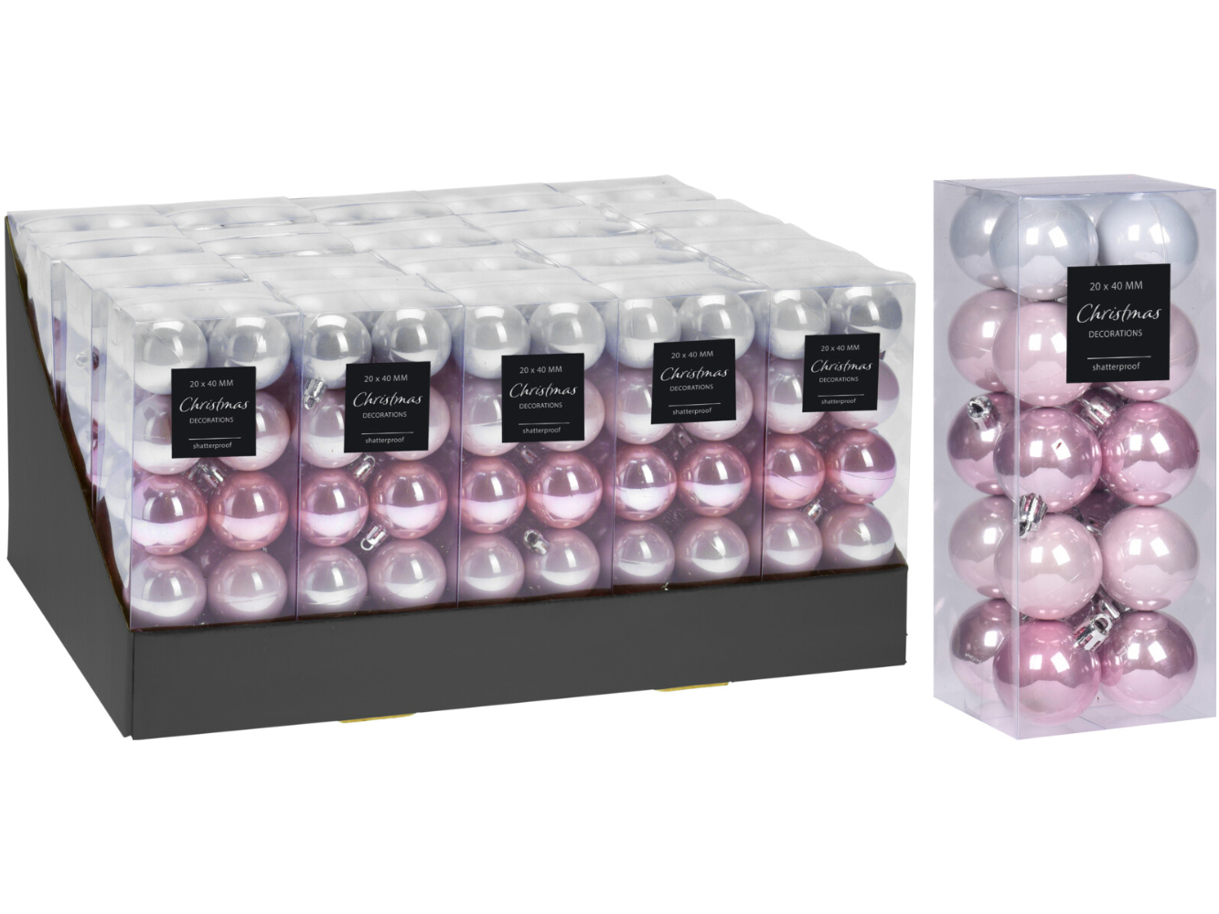 Weihnachtsbaumkugel 20er Set, 4,0 cm rosé-weiß