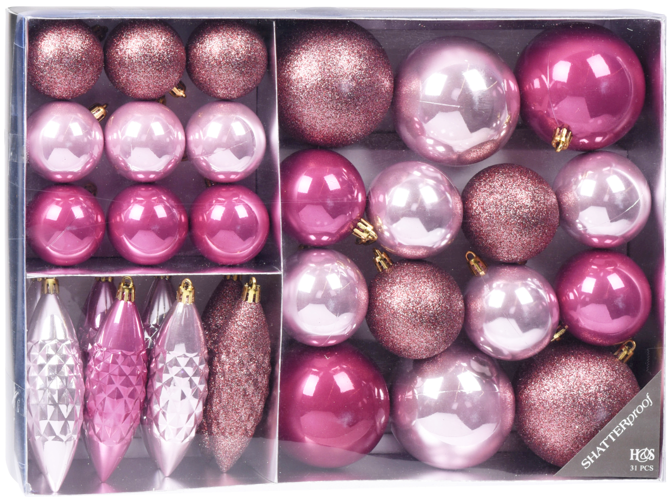 Weihnachtsbaumkugel Kunststoff 31er Komplett-Set Rosé, Altrosa