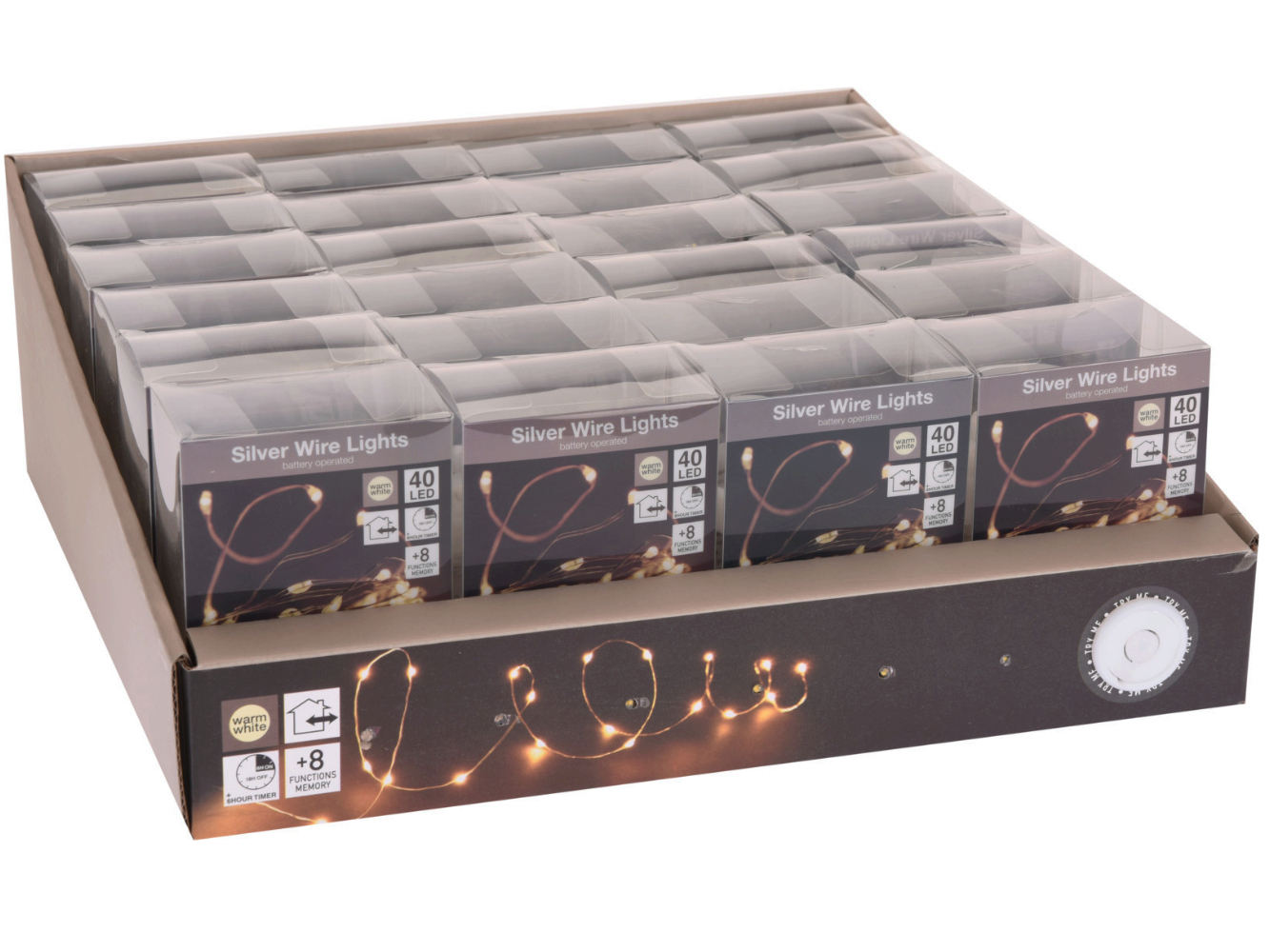 LED Silberdraht Beleuchtung 40 LED mit TIMER + 8 Funktionen, warm-weiß
