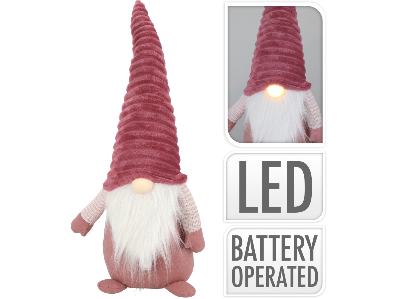 Deko Wackel-Wichtel / Zwerg m. leuchtender Nase, altrosa